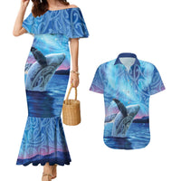 New Zealand Matariki Humpback Whale Couples Matching Mermaid Dress and Hawaiian Shirt Paikea Maori New Year Blue Galaxy