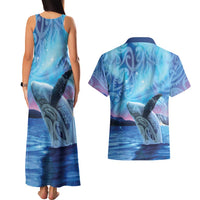 New Zealand Matariki Humpback Whale Couples Matching Tank Maxi Dress and Hawaiian Shirt Paikea Maori New Year Blue Galaxy