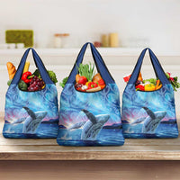 New Zealand Matariki Humpback Whale Grocery Bag Paikea Maori New Year Blue Galaxy