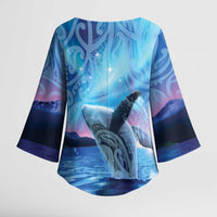 New Zealand Matariki Humpback Whale Kimono Sleeve Blouse Paikea Maori New Year Blue Galaxy