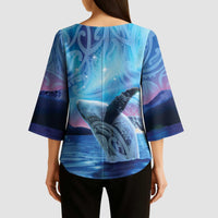 New Zealand Matariki Humpback Whale Kimono Sleeve Blouse Paikea Maori New Year Blue Galaxy