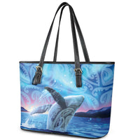 New Zealand Matariki Humpback Whale Leather Tote Bag Paikea Maori New Year Blue Galaxy