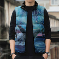 New Zealand Matariki Humpback Whale Sleeveless Puffer Jacket Paikea Maori New Year Blue Galaxy LT14 - Polynesian Pride
