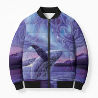 New Zealand Matariki Humpback Whale Bomber Puffer Jacket Paikea Maori New Year Purple Galaxy