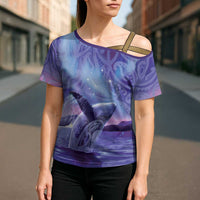New Zealand Matariki Humpback Whale Cross Shoulder Shirt Paikea Maori New Year Purple Galaxy