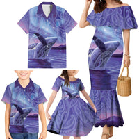New Zealand Matariki Humpback Whale Family Matching Mermaid Dress and Hawaiian Shirt Paikea Maori New Year Purple Galaxy LT14 - Polynesian Pride