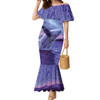 New Zealand Matariki Humpback Whale Family Matching Mermaid Dress and Hawaiian Shirt Paikea Maori New Year Purple Galaxy LT14 Mom's Dress Purple - Polynesian Pride