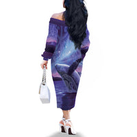 New Zealand Matariki Humpback Whale Family Matching Off The Shoulder Long Sleeve Dress and Hawaiian Shirt Paikea Maori New Year Purple Galaxy