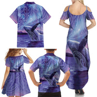New Zealand Matariki Humpback Whale Family Matching Summer Maxi Dress and Hawaiian Shirt Paikea Maori New Year Purple Galaxy
