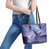 New Zealand Matariki Humpback Whale Leather Tote Bag Paikea Maori New Year Purple Galaxy