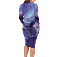 New Zealand Matariki Humpback Whale Long Sleeve Bodycon Dress Paikea Maori New Year Purple Galaxy