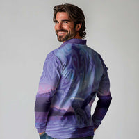 New Zealand Matariki Humpback Whale Long Sleeve Polo Shirt Paikea Maori New Year Purple Galaxy