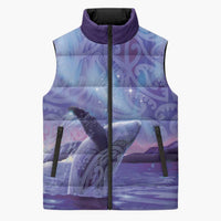 New Zealand Matariki Humpback Whale Sleeveless Puffer Jacket Paikea Maori New Year Purple Galaxy