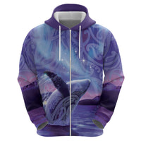 New Zealand Matariki Humpback Whale Zip Hoodie Paikea Maori New Year Purple Galaxy
