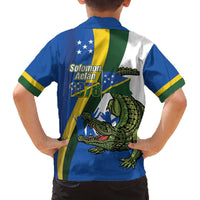 Solomon Islands Independence Day Family Matching Off The Shoulder Long Sleeve Dress and Hawaiian Shirt Happy 7 July Crocodile Flag Style