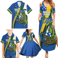Solomon Islands Independence Day Family Matching Summer Maxi Dress and Hawaiian Shirt Happy 7 July Crocodile Flag Style