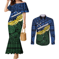 Halo Olaketa Solomon Islands Tapa Pattern Couples Matching Mermaid Dress and Long Sleeve Button Shirt