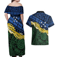 Halo Olaketa Solomon Islands Tapa Pattern Couples Matching Off Shoulder Maxi Dress and Hawaiian Shirt