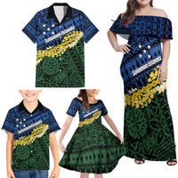 Halo Olaketa Solomon Islands Tapa Pattern Family Matching Off Shoulder Maxi Dress and Hawaiian Shirt