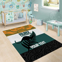AUNZ Rugby Custom Area Rug Australia Kangaroo New Zealand Silver Fern LT14 - Polynesian Pride
