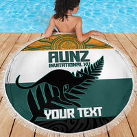 AUNZ Rugby Custom Beach Blanket Australia Kangaroo New Zealand Silver Fern - Polynesian Pride