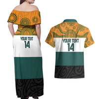 AUNZ Rugby Custom Couples Matching Off Shoulder Maxi Dress and Hawaiian Shirt Australia Kangaroo New Zealand Silver Fern - Polynesian Pride