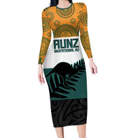 AUNZ Rugby Custom Family Matching Long Sleeve Bodycon Dress and Hawaiian Shirt Australia Kangaroo New Zealand Silver Fern - Polynesian Pride