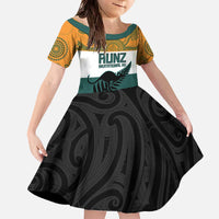 AUNZ Rugby Custom Family Matching Off The Shoulder Long Sleeve Dress and Hawaiian Shirt Australia Kangaroo New Zealand Silver Fern - Polynesian Pride