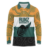 AUNZ Rugby Custom Long Sleeve Polo Shirt Australia Kangaroo New Zealand Silver Fern - Polynesian Pride