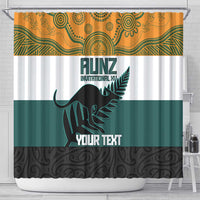 AUNZ Rugby Custom Shower Curtain Australia Kangaroo New Zealand Silver Fern - Polynesian Pride