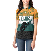 AUNZ Rugby Custom Women Polo Shirt Australia Kangaroo New Zealand Silver Fern - Polynesian Pride