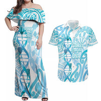 Personalised New Zealand Darts Couples Matching Off Shoulder Maxi Dress and Hawaiian Shirt Aotearoa Maori Its In My DNA White - Polynesian Pride