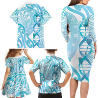 Personalised New Zealand Darts Family Matching Long Sleeve Bodycon Dress and Hawaiian Shirt Aotearoa Maori Its In My DNA White - Polynesian Pride