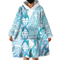 Personalised New Zealand Darts Wearable Blanket Hoodie Aotearoa Maori Its In My DNA White - Polynesian Pride