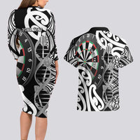 Personalised New Zealand Darts Couples Matching Long Sleeve Bodycon Dress and Hawaiian Shirt Aotearoa Maori Its In My DNA Black - Polynesian Pride