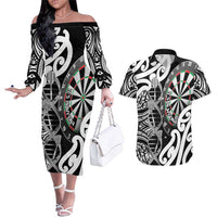 Personalised New Zealand Darts Couples Matching Off The Shoulder Long Sleeve Dress and Hawaiian Shirt Aotearoa Maori Its In My DNA Black - Polynesian Pride