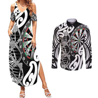 Personalised New Zealand Darts Couples Matching Summer Maxi Dress and Long Sleeve Button Shirt Aotearoa Maori Its In My DNA Black - Polynesian Pride