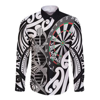 Personalised New Zealand Darts Long Sleeve Button Shirt Aotearoa Maori Its In My DNA Black - Polynesian Pride