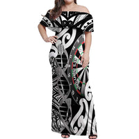 Personalised New Zealand Darts Off Shoulder Maxi Dress Aotearoa Maori Its In My DNA Black - Polynesian Pride