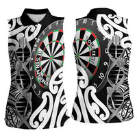 Personalised New Zealand Darts Women Sleeveless Polo Shirt Aotearoa Maori Its In My DNA Black - Polynesian Pride