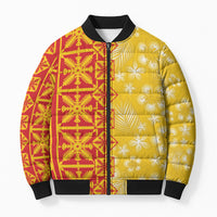 Kahili Quilt Hawaii Bomber Puffer Jacket Tropical Flower Seamless Half Style