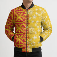 Kahili Quilt Hawaii Bomber Puffer Jacket Tropical Flower Seamless Half Style