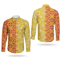 Kahili Quilt Hawaii Couples Matching Long Sleeve Bodycon Dress and Long Sleeve Button Shirt Tropical Flower Seamless Half Style LT14 - Polynesian Pride