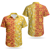 Kahili Quilt Hawaii Couples Matching Off Shoulder Maxi Dress and Hawaiian Shirt Tropical Flower Seamless Half Style LT14 - Polynesian Pride