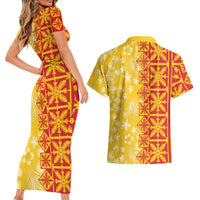 Kahili Quilt Hawaii Couples Matching Short Sleeve Bodycon Dress and Hawaiian Shirt Tropical Flower Seamless Half Style