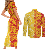 Kahili Quilt Hawaii Couples Matching Short Sleeve Bodycon Dress and Long Sleeve Button Shirt Tropical Flower Seamless Half Style LT14 - Polynesian Pride
