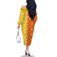 Kahili Quilt Hawaii Family Matching Off The Shoulder Long Sleeve Dress and Hawaiian Shirt Tropical Flower Seamless Half Style