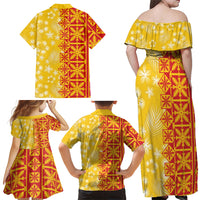 Kahili Quilt Hawaii Family Matching Off Shoulder Maxi Dress and Hawaiian Shirt Tropical Flower Seamless Half Style LT14 Mom's Dress Yellow - Polynesian Pride