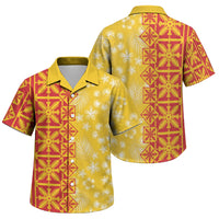 Kahili Quilt Hawaii Family Matching Off Shoulder Short Dress and Hawaiian Shirt Tropical Flower Seamless Half Style LT14 Son's Shirt Yellow - Polynesian Pride