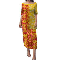 Kahili Quilt Hawaii Family Matching Puletasi and Hawaiian Shirt Tropical Flower Seamless Half Style
